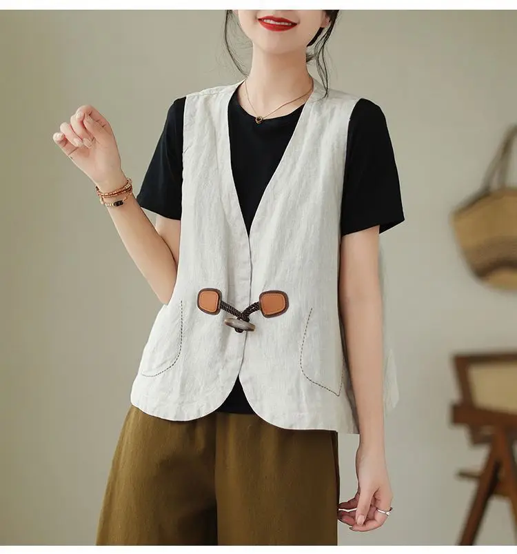 2024 New Spring and Autumn Retro Minimalist Commuting and Leisure Jackets Sleeveless Solid Color Cardigan Women\'s Vest Coats Top