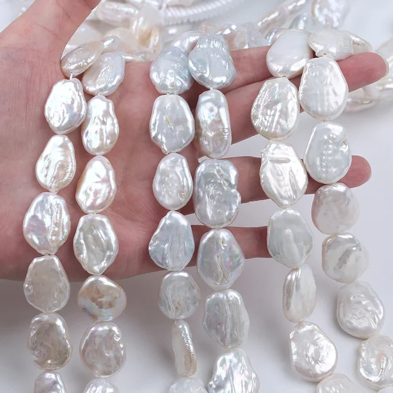 Wholesale 16-18mm A/AA/AAA Grade White Color Keshi Coin Shape Freshwater Pearl Loose Strands