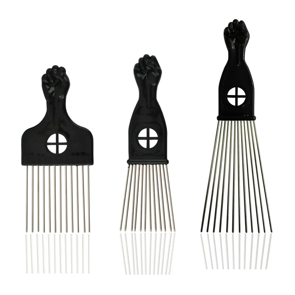 Schwarzer Metall-Haarkamm für Afroamerikaner, Frisierkamm für Friseure, Styling-Werkzeug für Salon und Barbershop – Detail 1
