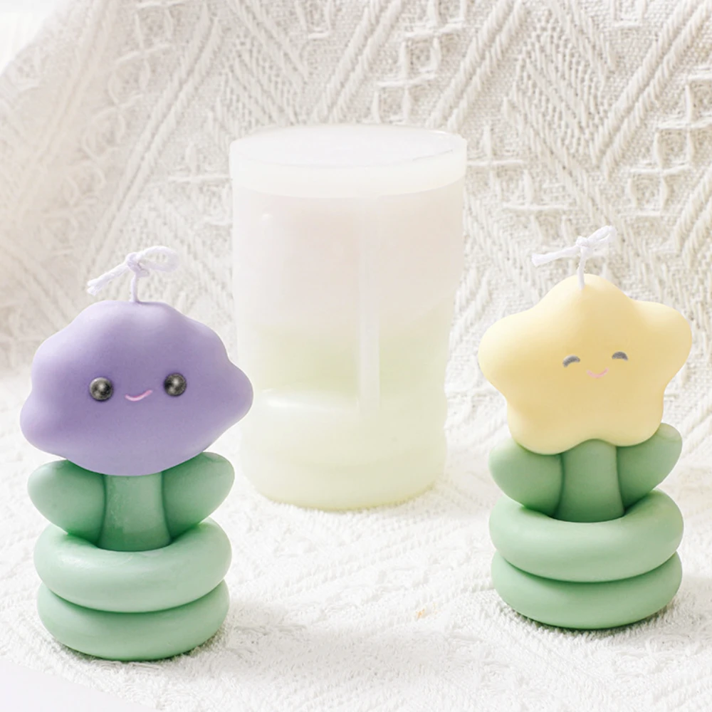 Cloud Flower Candle Making Smile Expression Star Potted Plants Resin Soap Silicone Mold Children's Day Chocolate Baby Room Decor