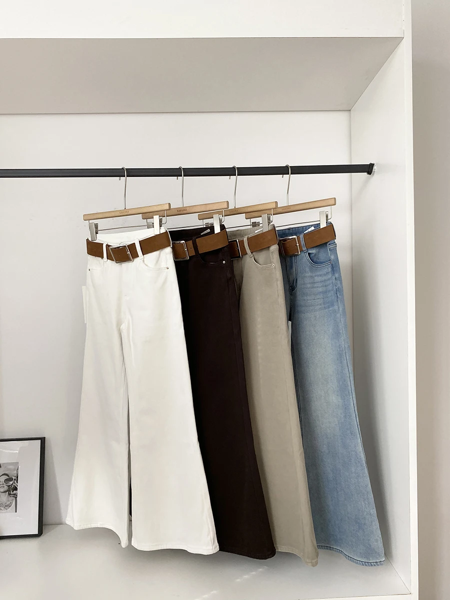 

High Waist Versatile Casual Color Fleece Lined Wide Leg Jeans Women's Commute Style Polyester Fiber Autumn Season