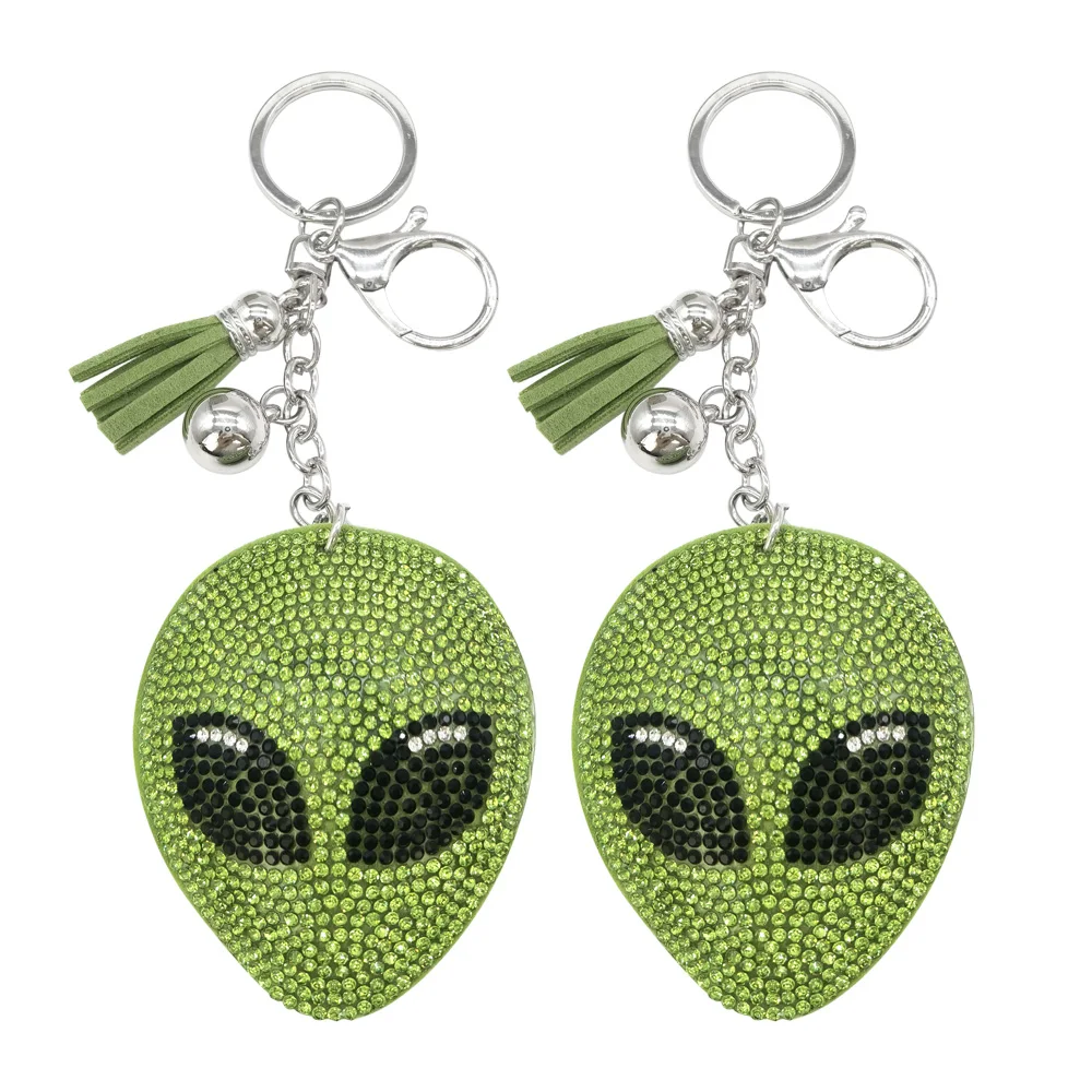 Fashion Creative Cartoon Alien Crystal Rhinestone Keyrings Key Chains Rings Holder Purse Bag For Car Lovely Keychains