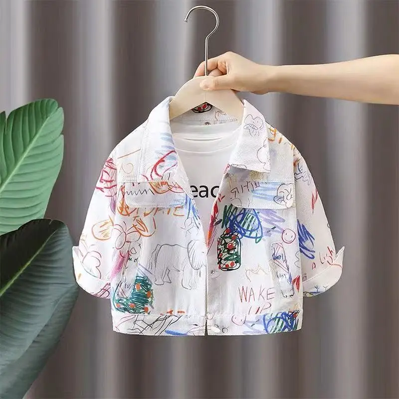 

Boys' Spring and Autumn Jacket 2025 New Edition Boys' Graffiti Printed Jacket Boys' Baby Fashion Internet Celebrity Top 90-150CM