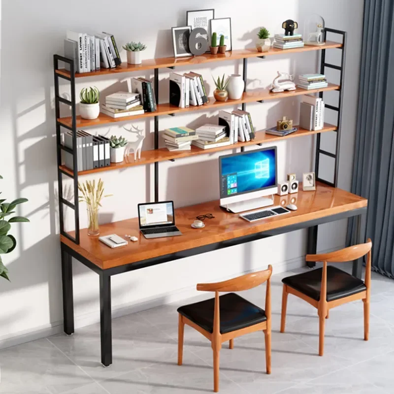 Solid wood desk, bookshelf combination, study desk, bookshelf, computer desk, bookshelf integrated, two person office