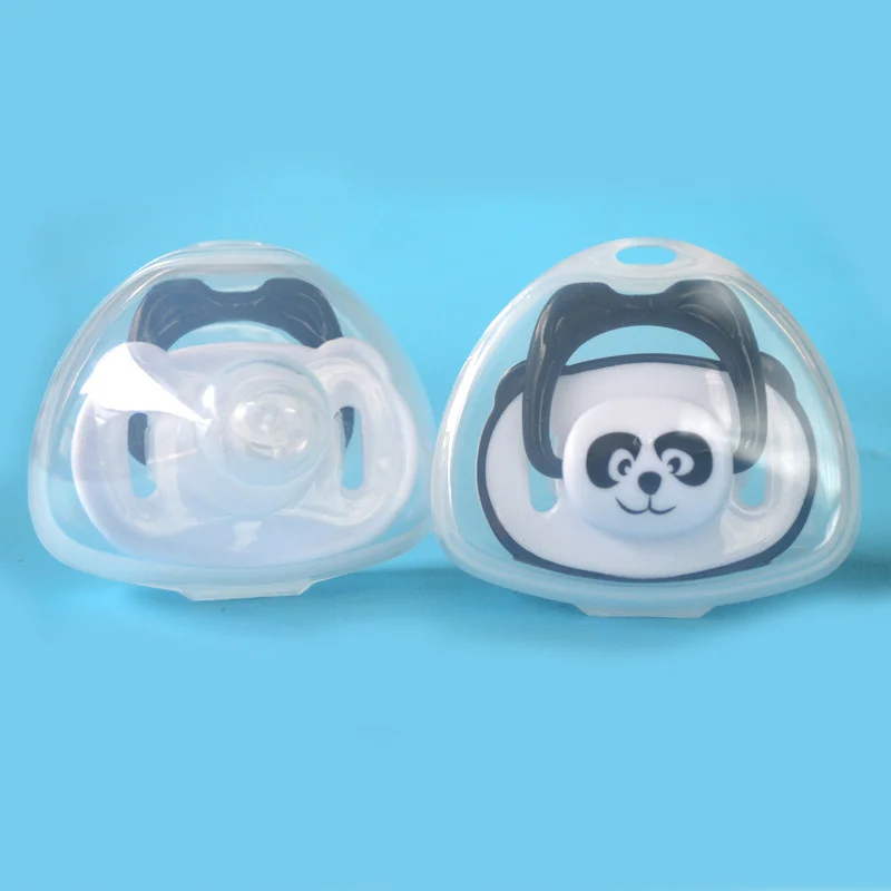 Baby Silicone Pacifier with Cover Panda Cartoon Print Design Sleepy Play Mouth Round Flat Head