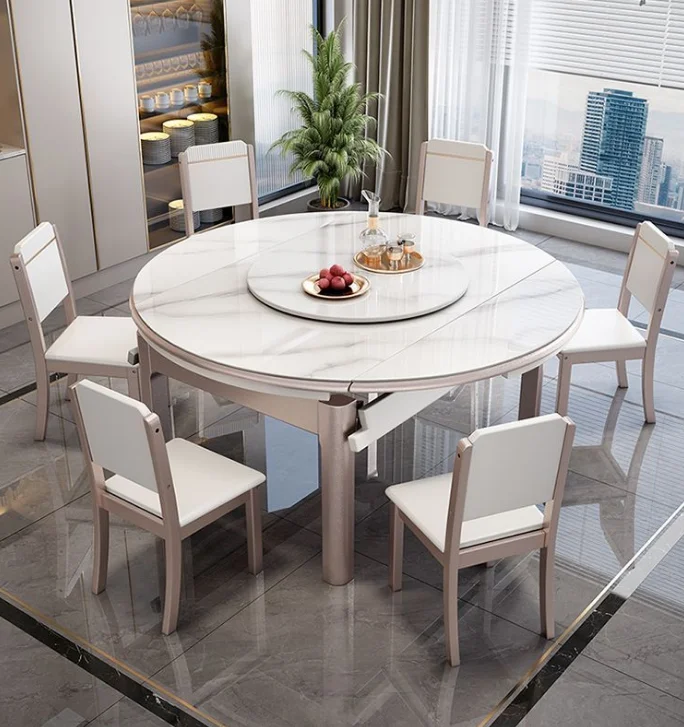 Dining Table Telescopic Folding Solid Wood Dining Table and Chair Combination Modern Simple Rectangular Dining Table