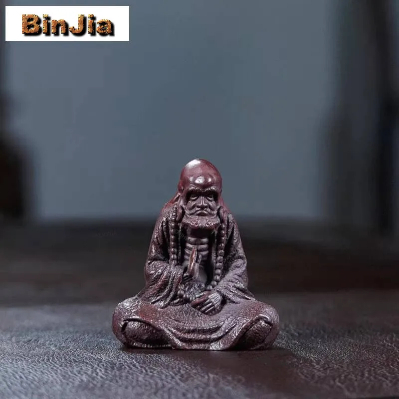 Yixing Purple Clay Bodhidharma Tea Pet Vintage Tea Sculpture Tea Figurine Play Toys Tea Statue Ornaments Tea Ceremony Supplies