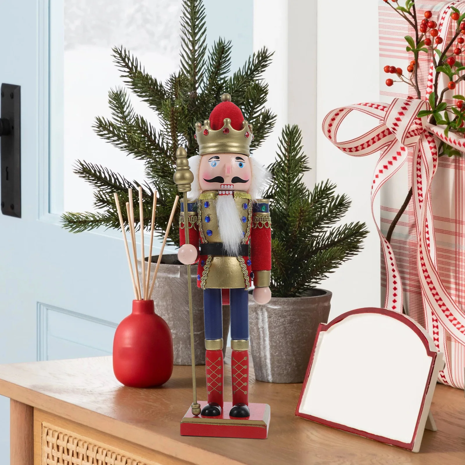 

Wooden Nutcracker Soldier Figure Vintage Christmas Decoration for Mantel Tabletop Shelf Festive Holiday Display Unique Home