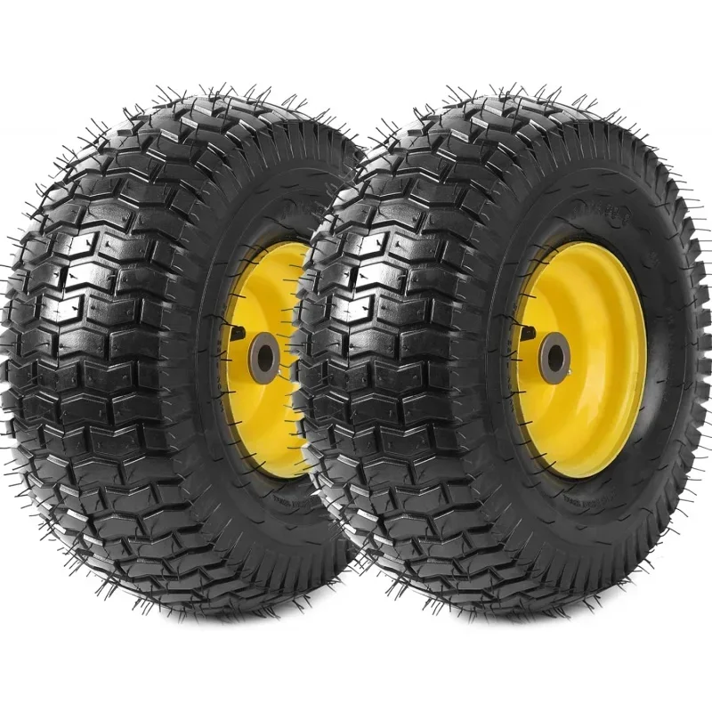 (2) 15 x 6.00-6 Tire and Wheel - Replacement 4Ply Lawnmower Tires with Rim Assemblies, with 3 Offset Hub and 3/4 Bushings