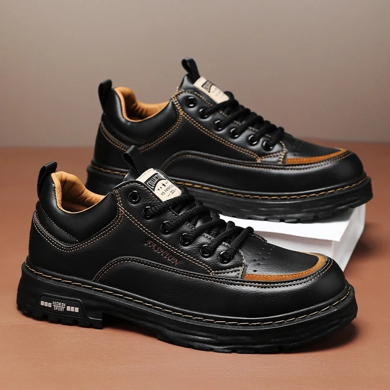 

Black Casual Men's Shoes Spring 2025 Anti-slip Trendy All-match Thick Bottom Pure Color Design Men's Leisure Board Shoes