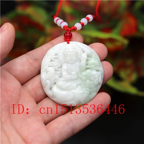 Chinese Natural White Jade Manjusri Bodhisattva Pendant Necklace Charm Jewellery Carved Amulet Fashion Accessories Gifts Women