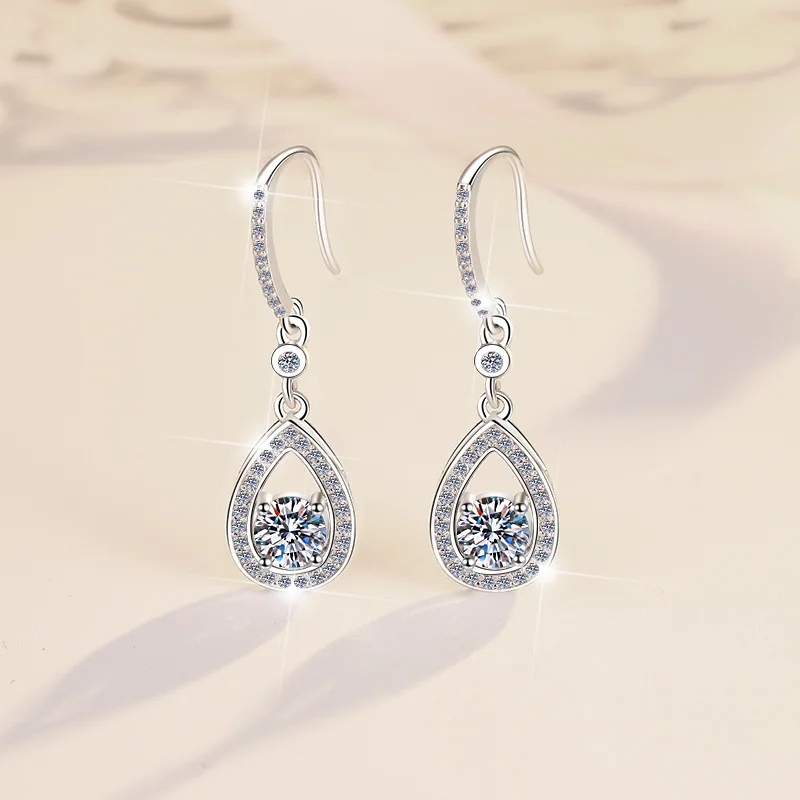 Waterdrop Heart Earrings Women's 1CT Moissanite PT950 Platinum - 1CT brilliant fire, waterdrop heart, temperament enhancer