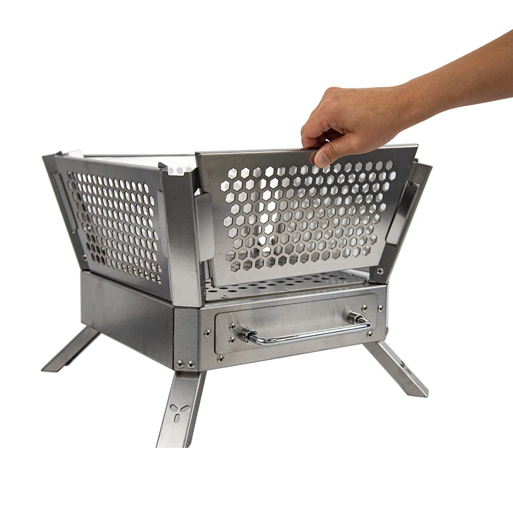 High standard stainless steel thickened folding fire pit with barbecue grill