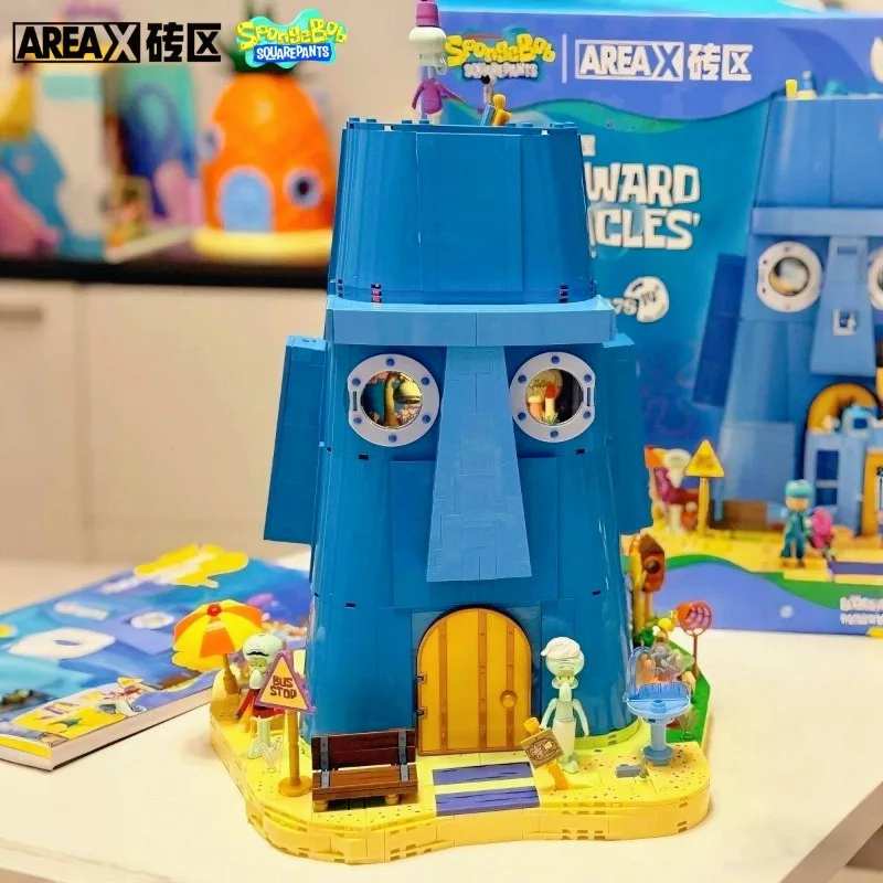 SpongeBob SquarePants Series Squidward Tentacles Stone House Assembled Building Block Toy Building Model Desktop Decoration Gift