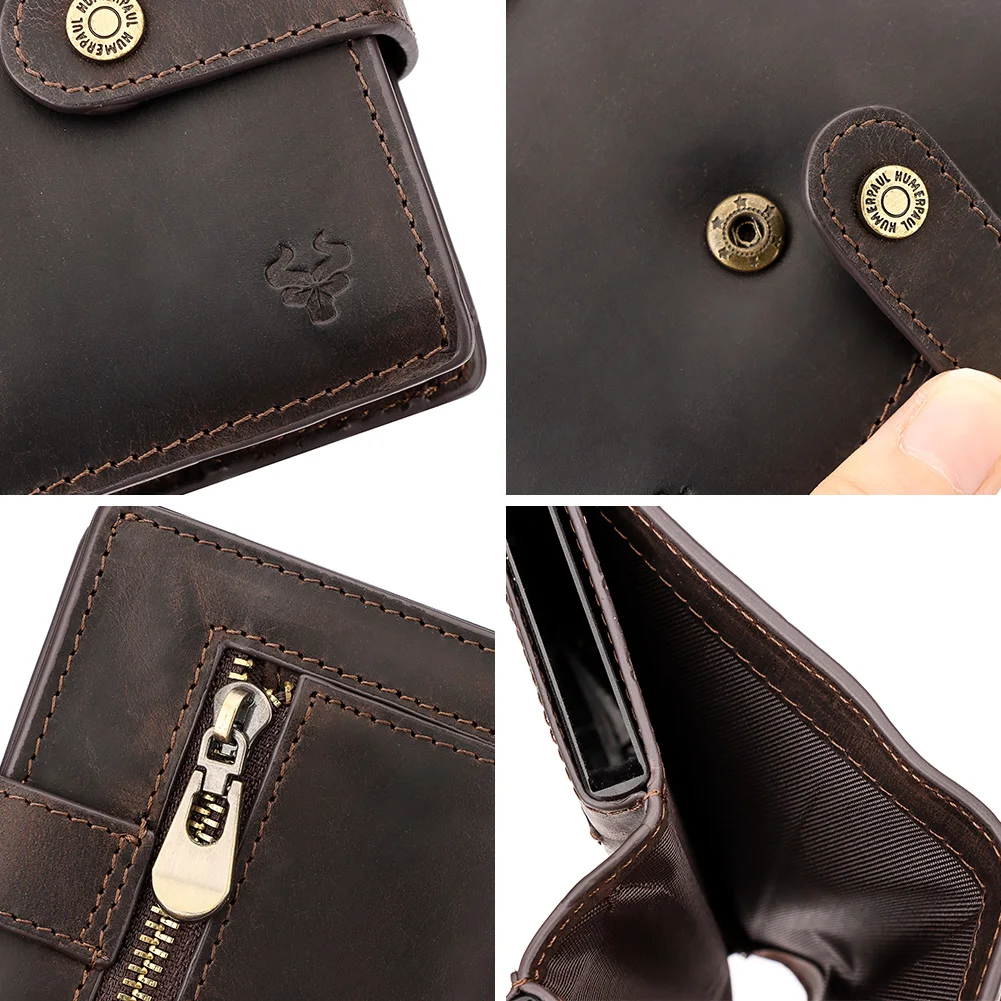Crazy Horse Leather RFID Credit Card Holder Mens Double Anti Rfid Bank Cardholder Case Wallet Metal Business Minimalist Purse