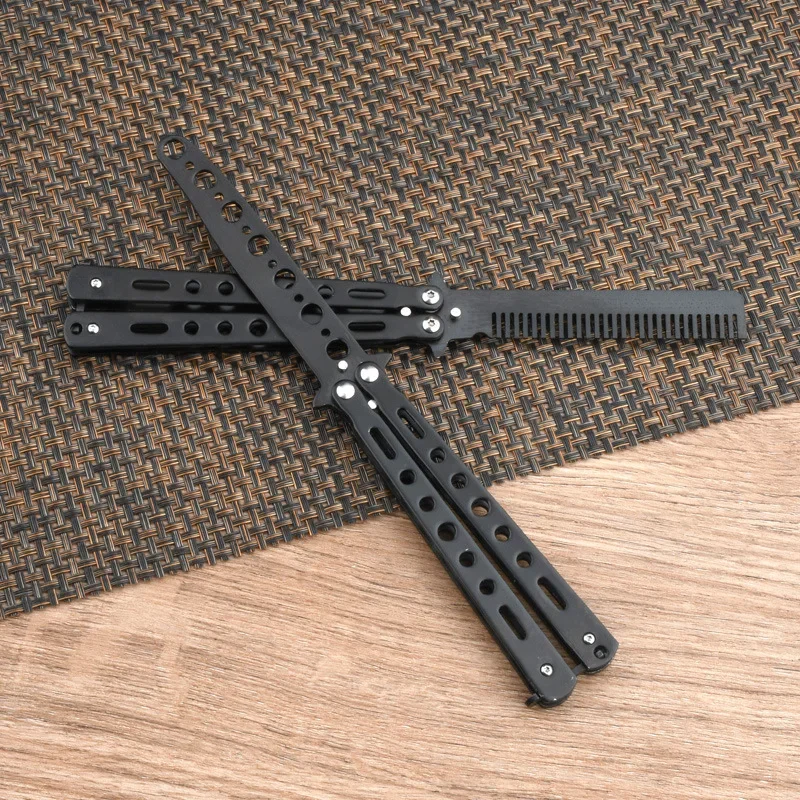 Steel Butterfly Training Knife Foldable Csgo Balisong Trainer Pocket Flail Knife Uncut Blade Butterfly Comb For Training Tool