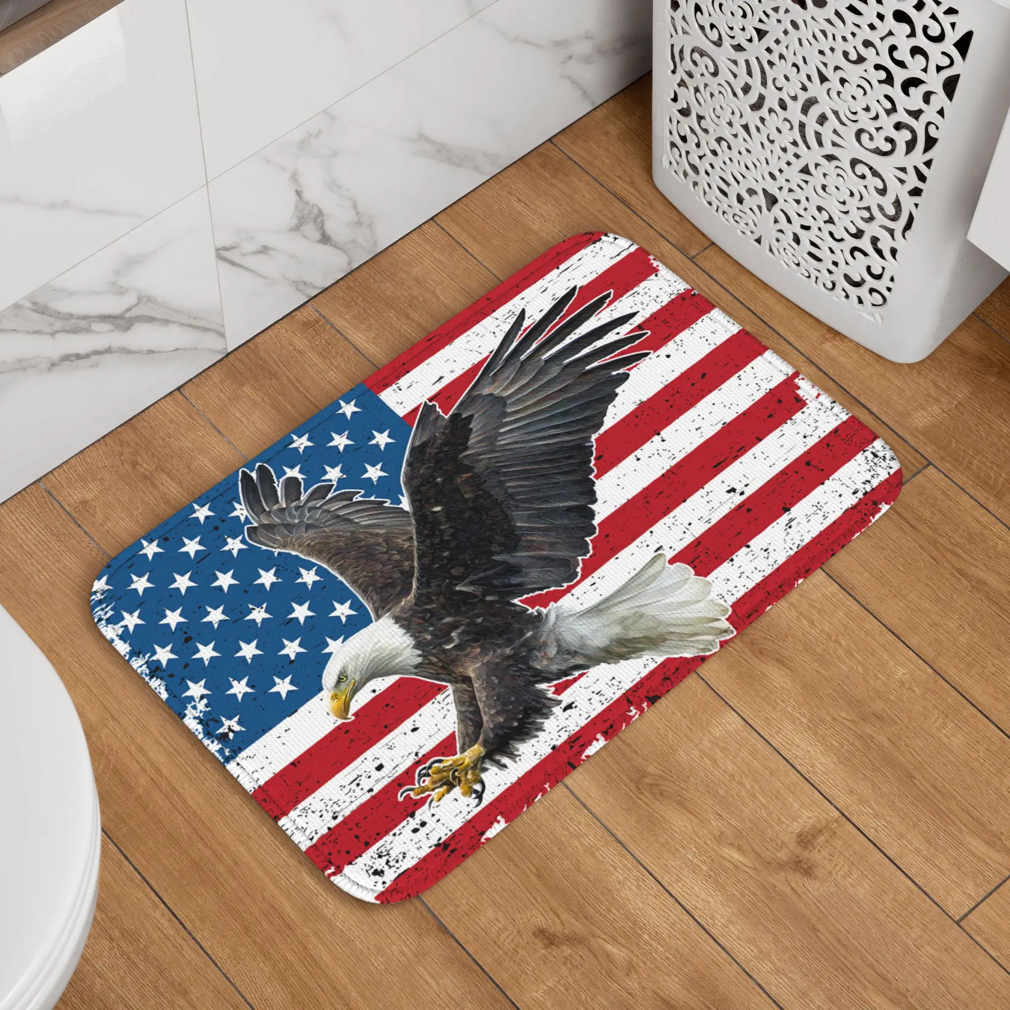 Custom Bald Eagle American Flag Front Door Mat Anti-Slip Indoor Waterproof USA Patriotic Doormat Floor Bath Entrance Rug Carpet