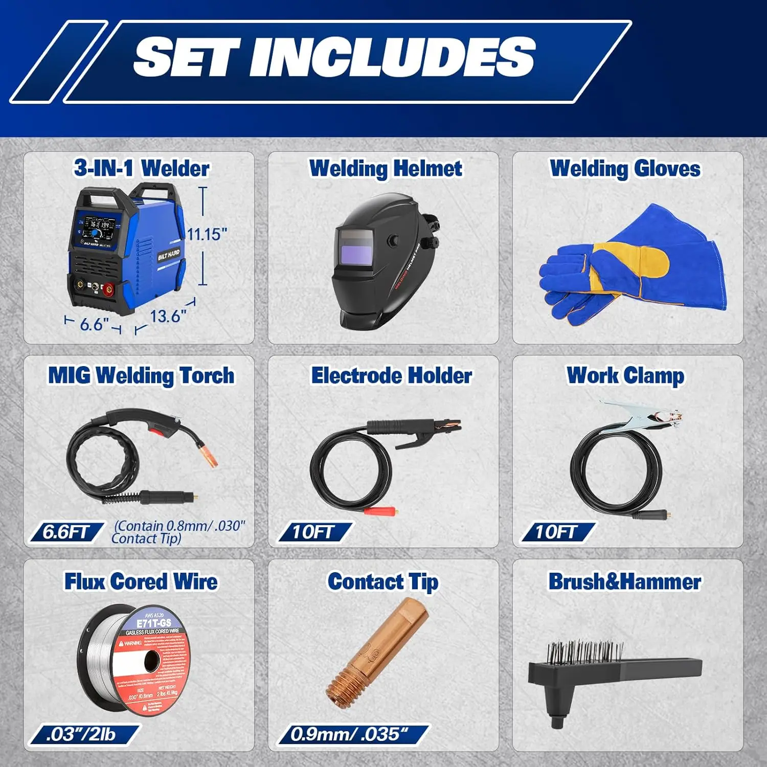 135A 3-in-1 IGBT Inverter Welder, 110V MIG/TIG/Stick Machine with Synergic Control, LED Display & Full Kit