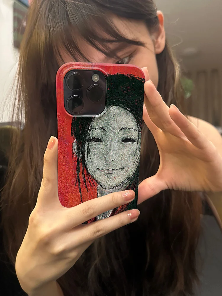 حافظة هاتف أثيرية مستوحاة من الفن الياباني المبتسم لهاتف آيفون 17 16 15 14 11 12 13 Pro Max Air Plus غطاء خلفي