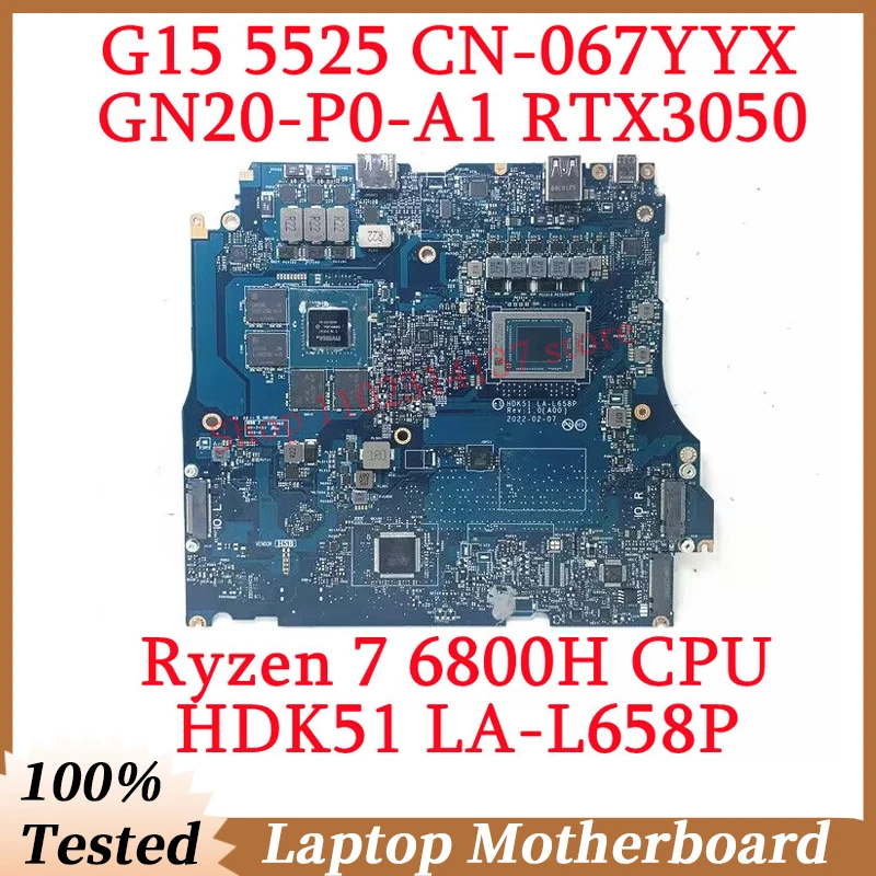 

For DELL G15 5525 CN-067YYX 067YYX 67YYX With Ryzen 7 6800H CPU LA-L658P Laptop Motherboard GN20-P0-A1 RTX3050 100% Tested Good