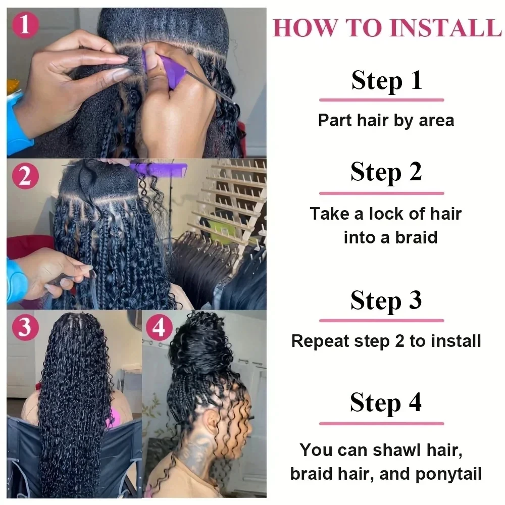 Boho Braids Extensões de cabelo humano para mulheres, tranças em massa, cor natural, granéis de cabelo boêmio, 16-28 em