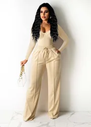 2024 New Sexy Casual 2PC Set Women Workwear Sleeveless Crop Tops High Waist Wide Leg Pants Suit Office Lady Party Club Outfits