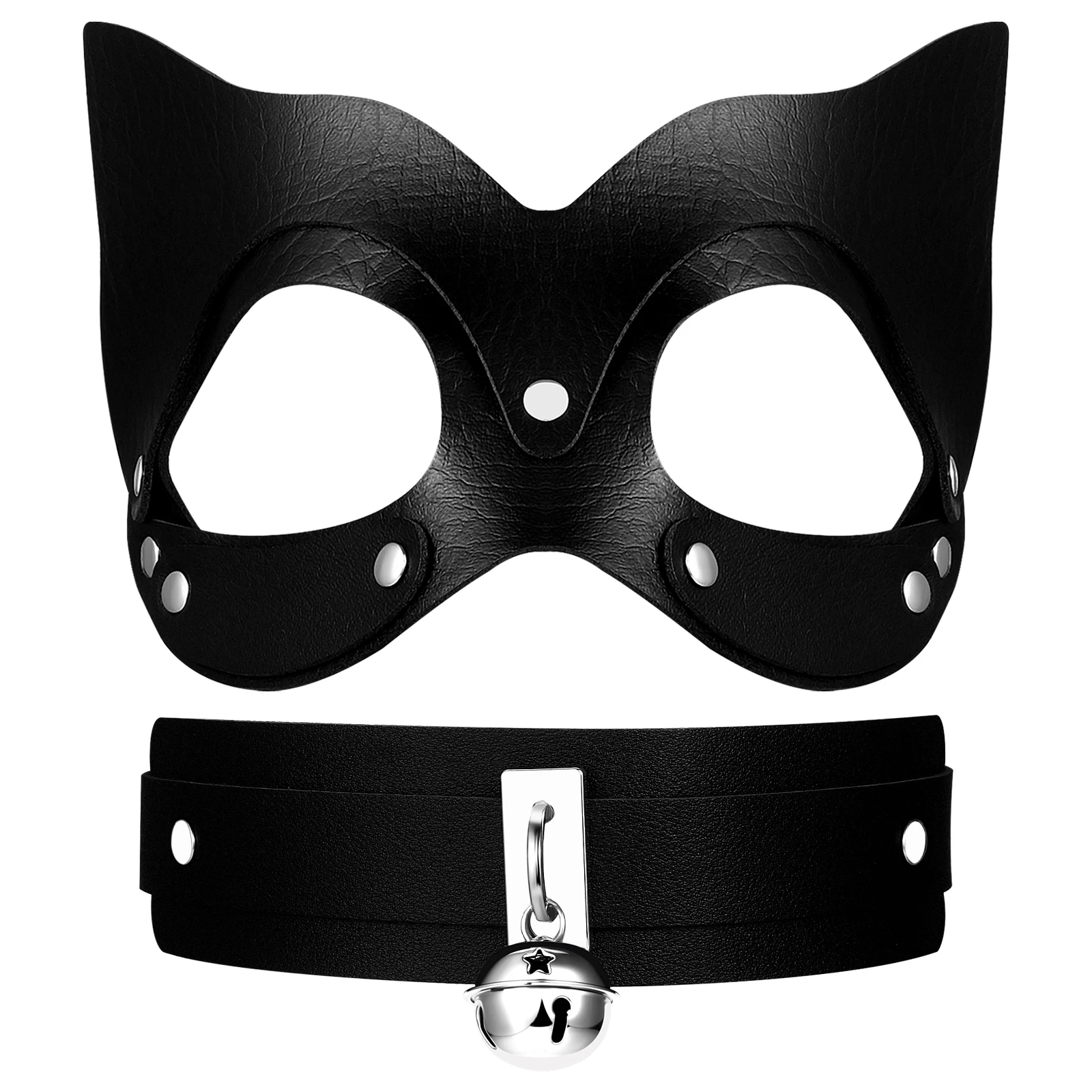 

Женский набор кожаных масок кота-дракона с ожерельем-колокольчиком для ролевых игр на маскарадной вечеринке с колокольчиками, аксессуар для костюма
