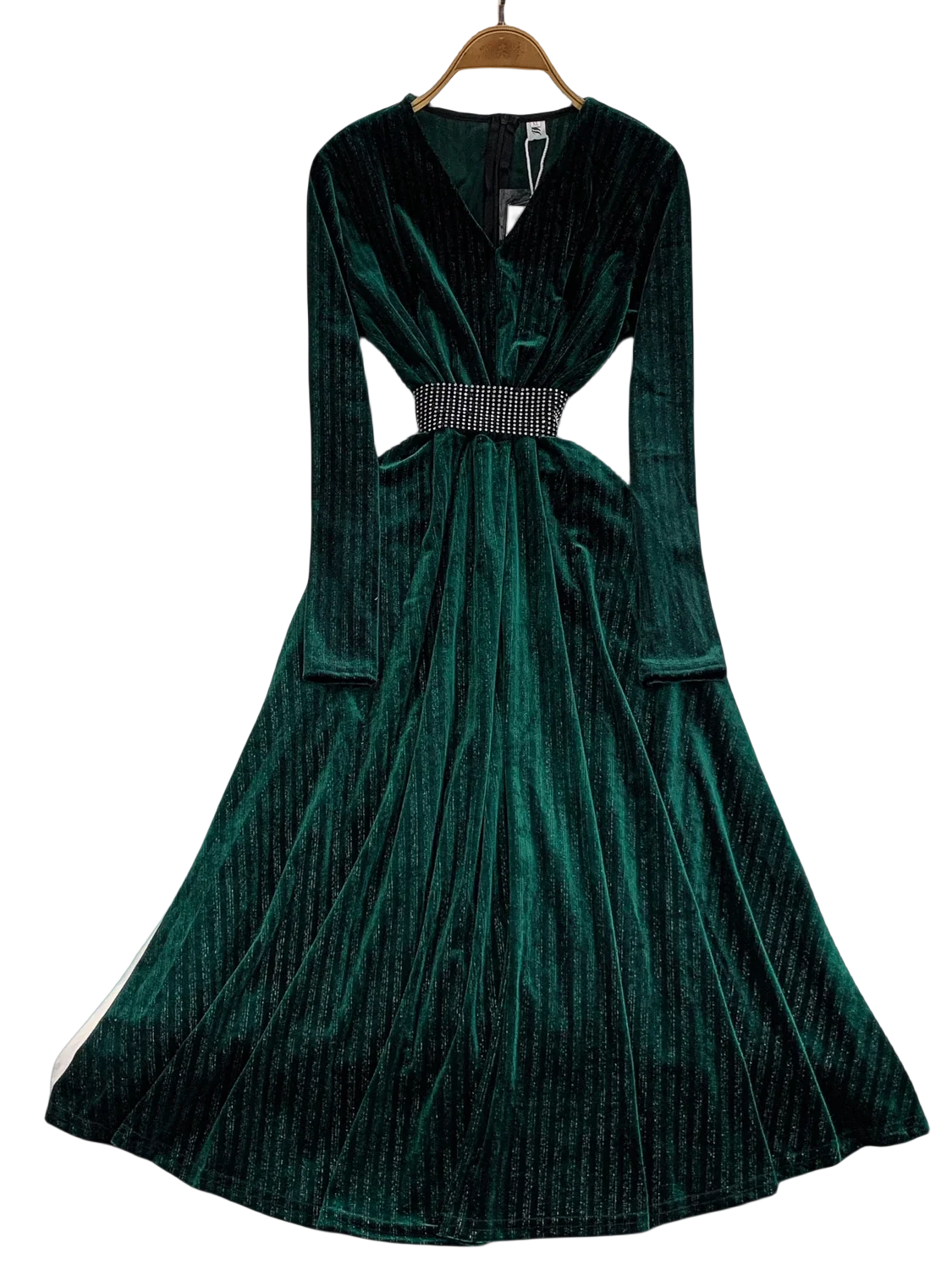 Rok Maxi Beludru Ele Long Sve Velvet Dr V-Ne High Waist Slimming Wanita untuk Kerja dan Santai Musim Dingin Model Terbaru