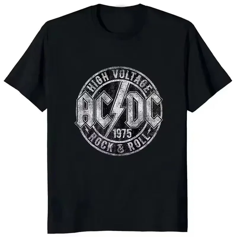 2025 ACDC Band Casual Loose Cotton Print Short Sleeve High Quality Deluxe Edition Comfortable and Breathable