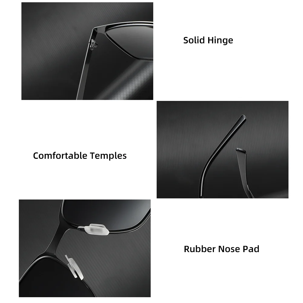 VIVIBEE Klassische Rechteck Polarisierte Sonnenbrille Männer Mattschwarz UV400 Fashion Square Sonnenbrille Federscharnier Driving Shades – Detail 5