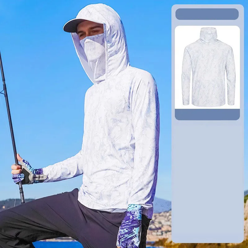 التمويه الصيد ملابس الحماية من الشمس الرجال الحرير الجليد الصيف رقيقة جدا غطاء الصيد في الهواء الطلق تنفس تجفيف الشمس الملابس