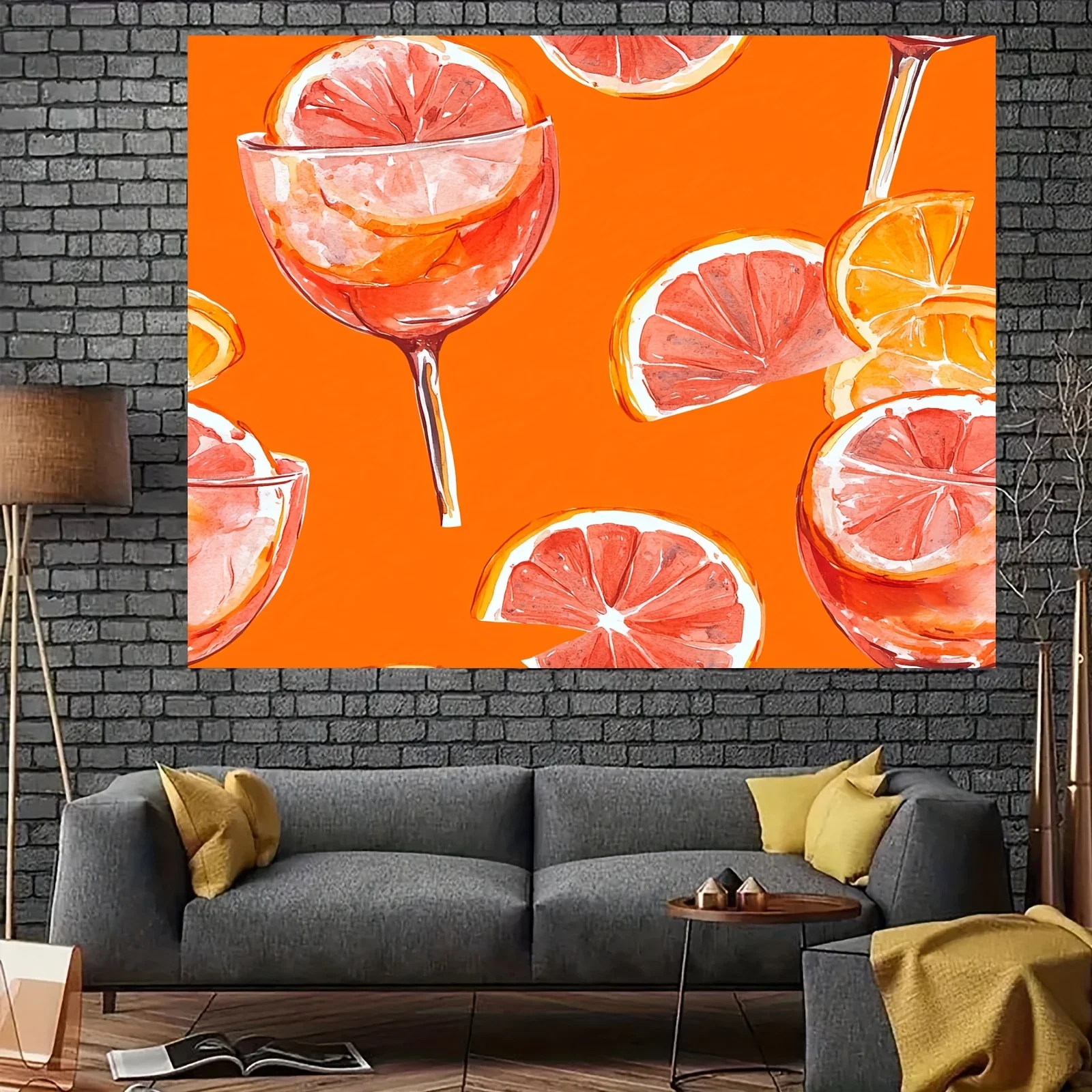 Large Tropical Citrus Fruit Wall Tapestry Boho Orange Cocktail Wall Hanging Summer Kitchen Living Room Decor Art Print