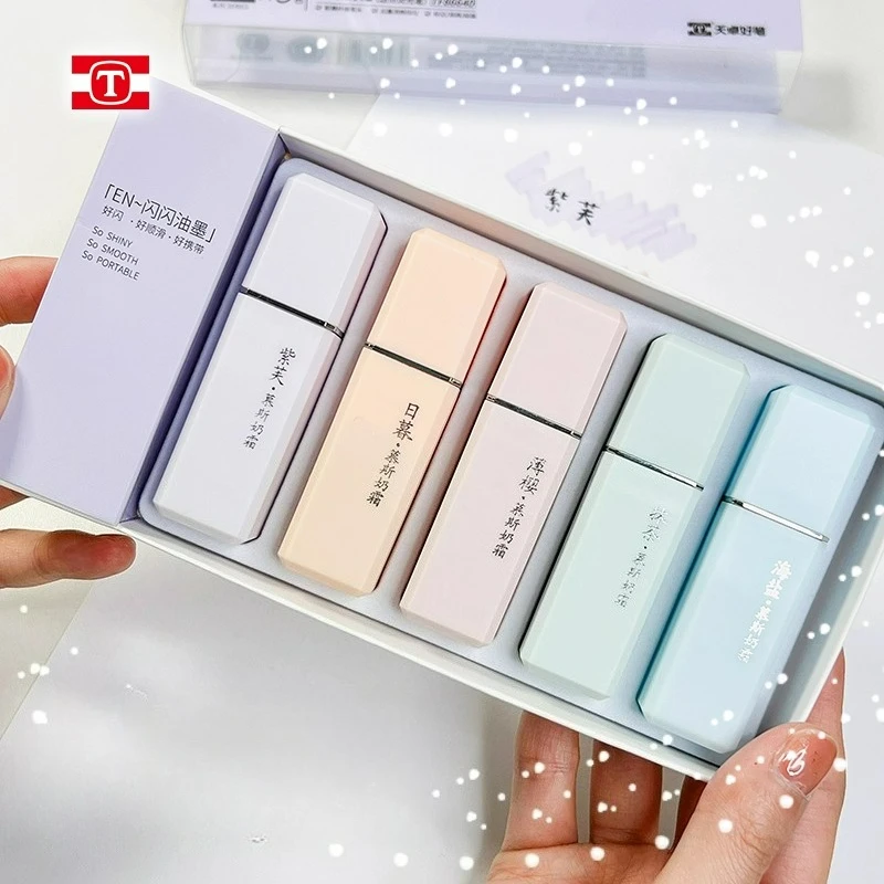 

TIANZHUO Small Square Case Shimmering Highlighters Mousse Cream 5 Colors Students Elementary Junior High To Highlight Key Points