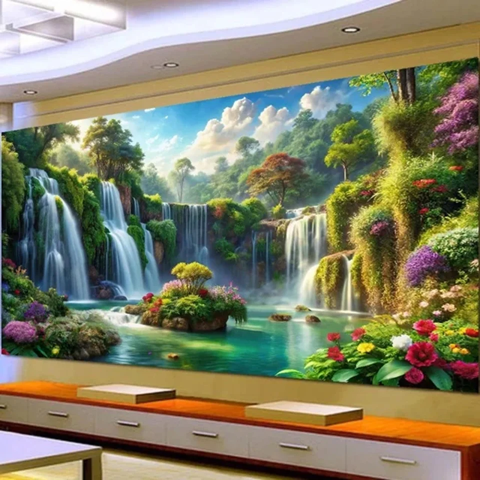 Grande pittura diamante nuovo 2024 pieno fai da te diamante mosaico cascata fiori paesaggio naturale gioielli punto croce decorazioni per la casa