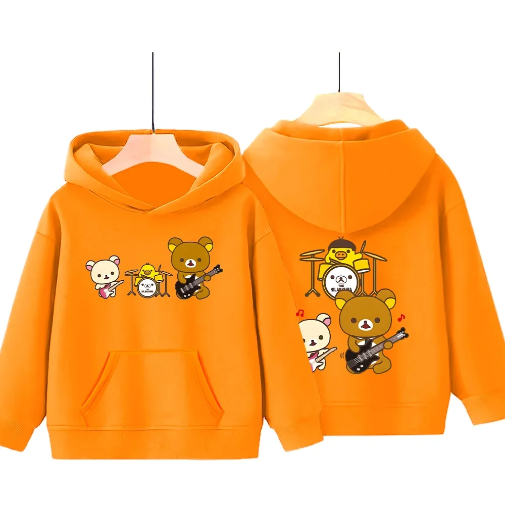 

Rilakkuma Band Pattern Hoodies Fashion Boys Girls Sweatshirts Korilakkuma Two Sides Anime Print Pullovers Long Sleeve Sudaderas