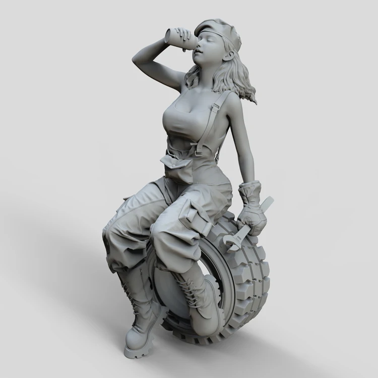 OceanCosmos miniatures, Original, car maintenance girl, industrial, Car waste tires, sexy, Resin unpainted Model kit figure GK