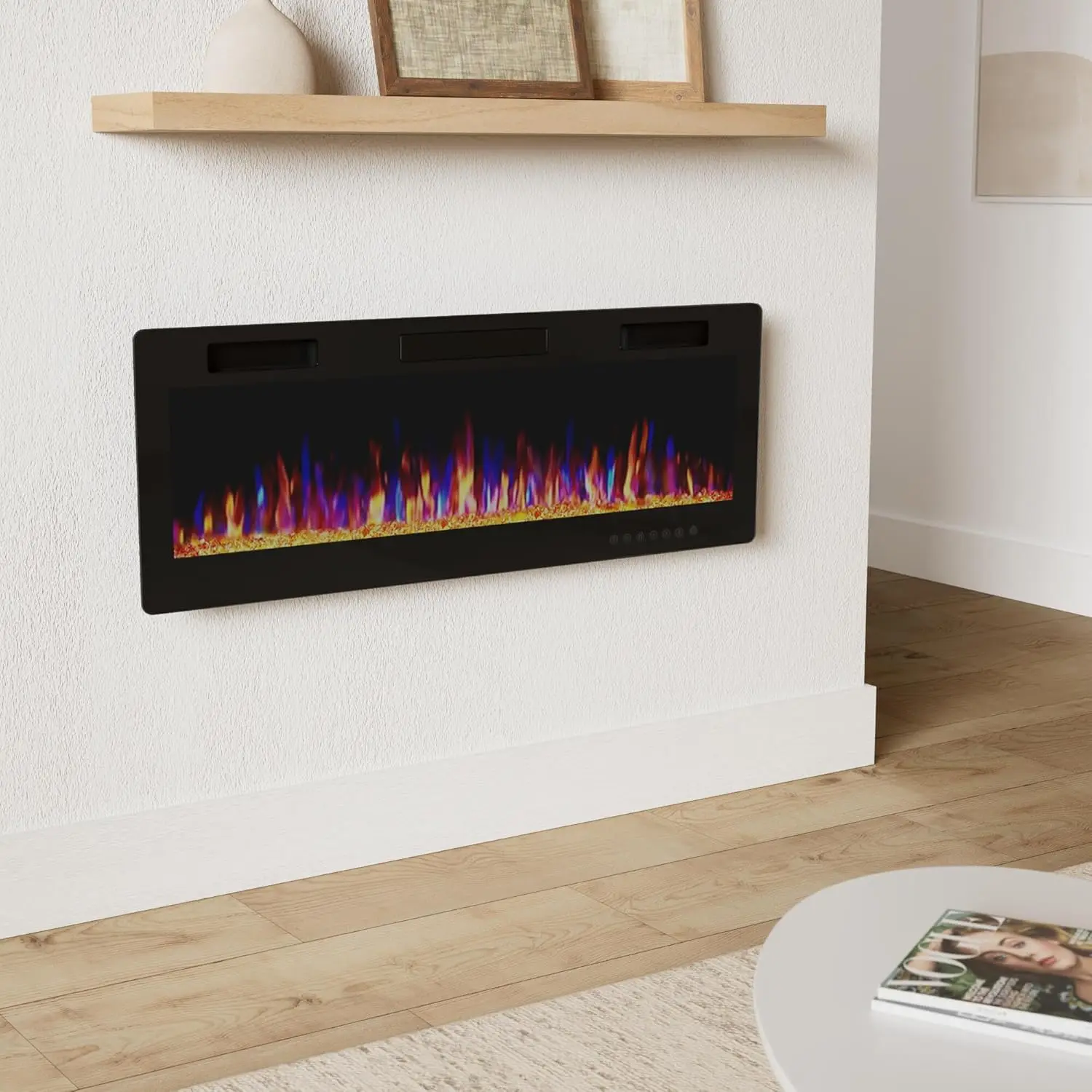 50 inch Ultra-Thin Electric Fireplace in-Wall Recessed and Wall Mounted Linear Fireplace Heater with Multicolor Flame Low Noise