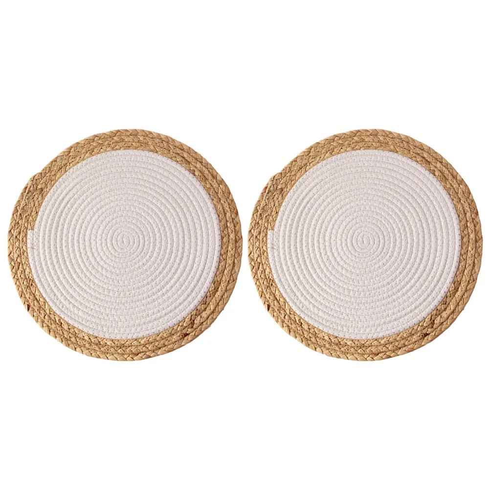 

2Pcs Round Straw Placemat Heat Resistant Table Mat Woven Cotton Rope Insulated Dining Tableware Mat Multi-Functional Anti-Scald