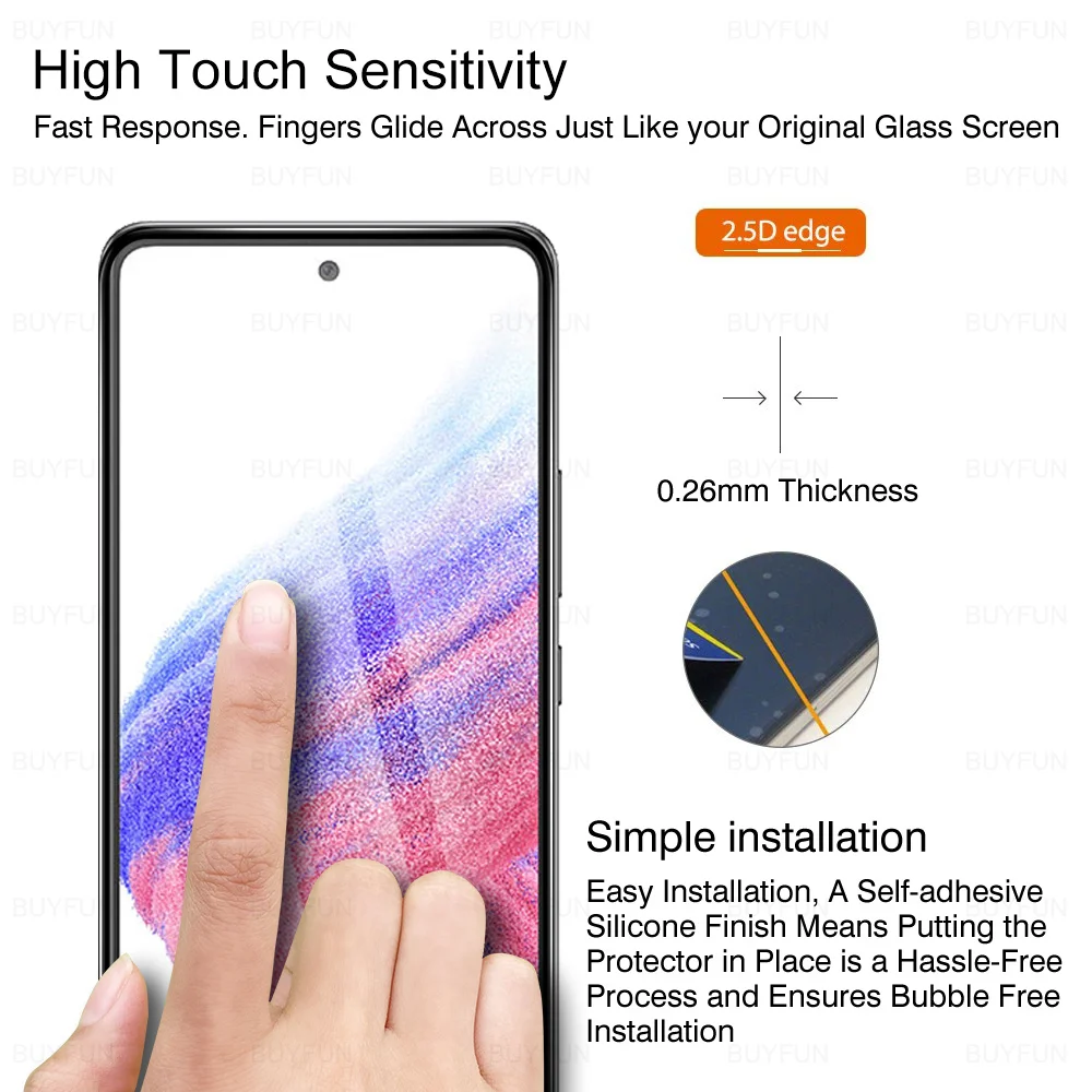 2PCS Full Cover Tempered Glass For Samsung Galaxy A53 5G 6.5" Screen Protector For Samsung A53 Samsun A53 Protective Film Cover