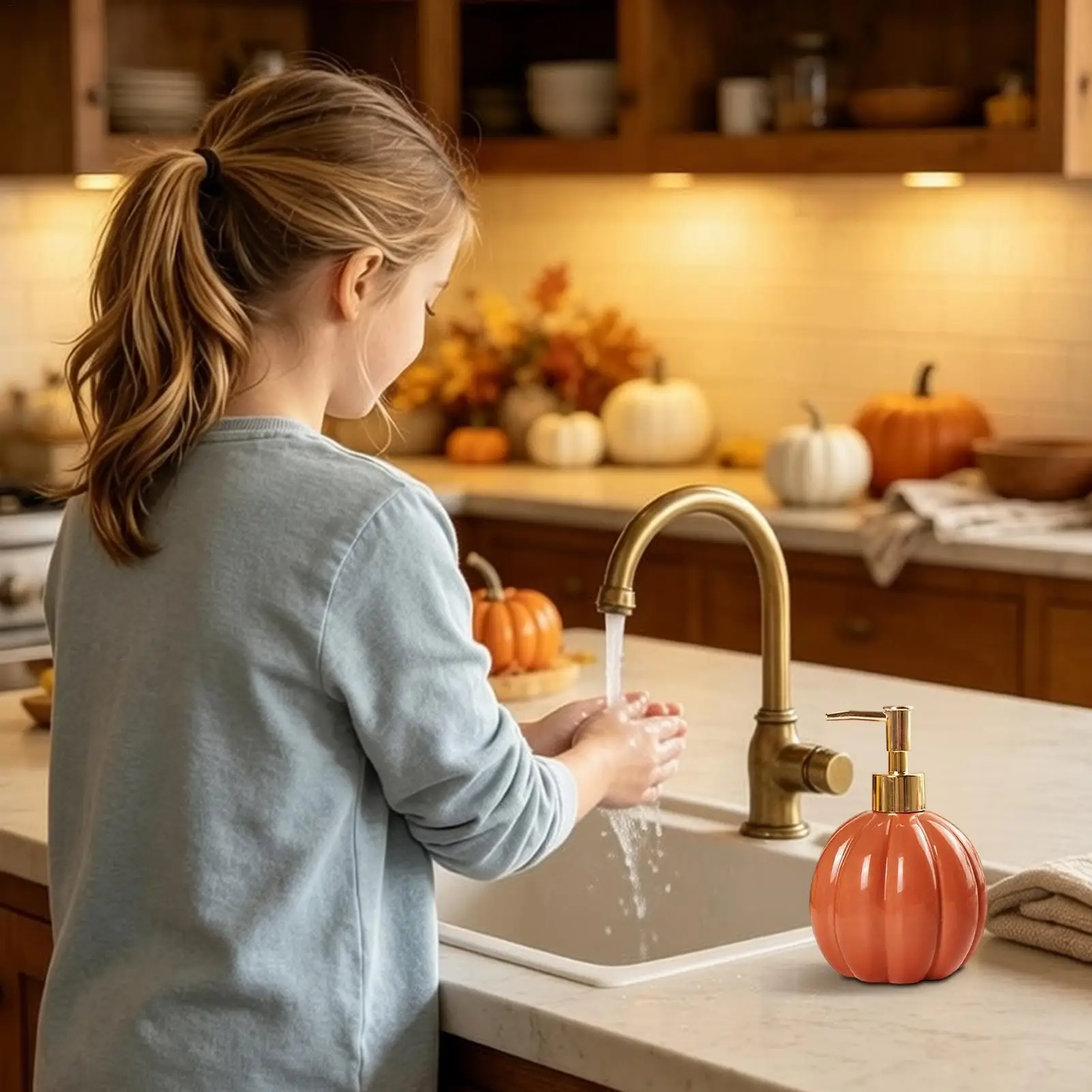 Pumpkin Ceramic Bottle Soap Dispenser Shower Gel Shampoo Bottle Hand Sanitizer Bottle Home Bathroom Supplies Leak Proof Press