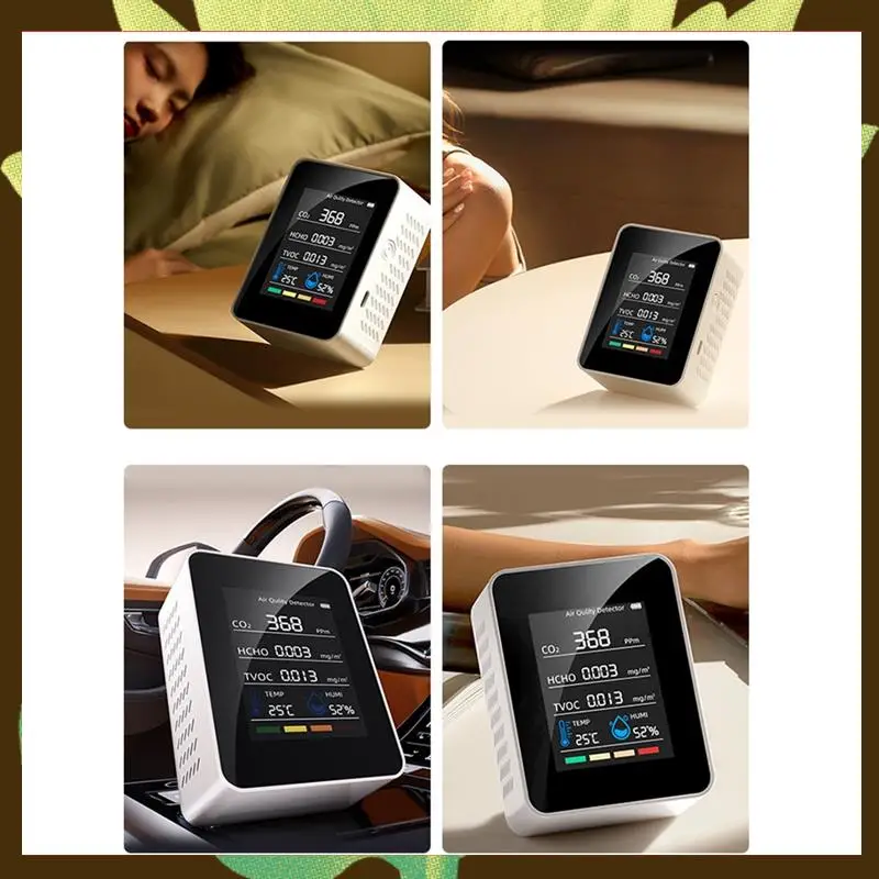 

Air Quality Monitor 5 In 1 Air Quality Detector C02 Detector HCHO TVOC Tester LCD Temperature Humidity Tester-[Y03A]
