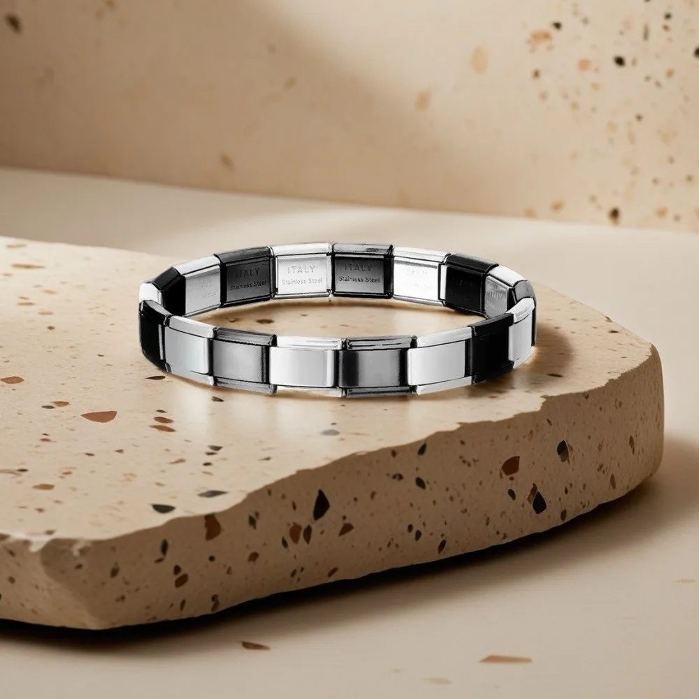 Stretchable Italian Chain Link Bracelet 9mm Square Modular Stainless Steel Bracelet Jewelry Making Popular Elastic Hand Chain