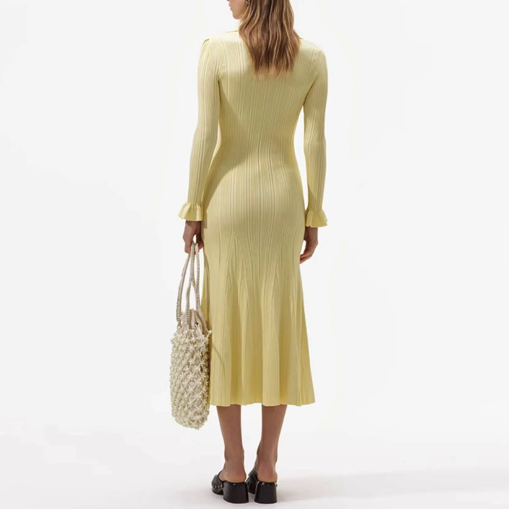 ALPHALMODA 2024 Autumn Winter New High-end Long Sleeved Knitted Dress Women Elegant Single Breasted Winter Dress