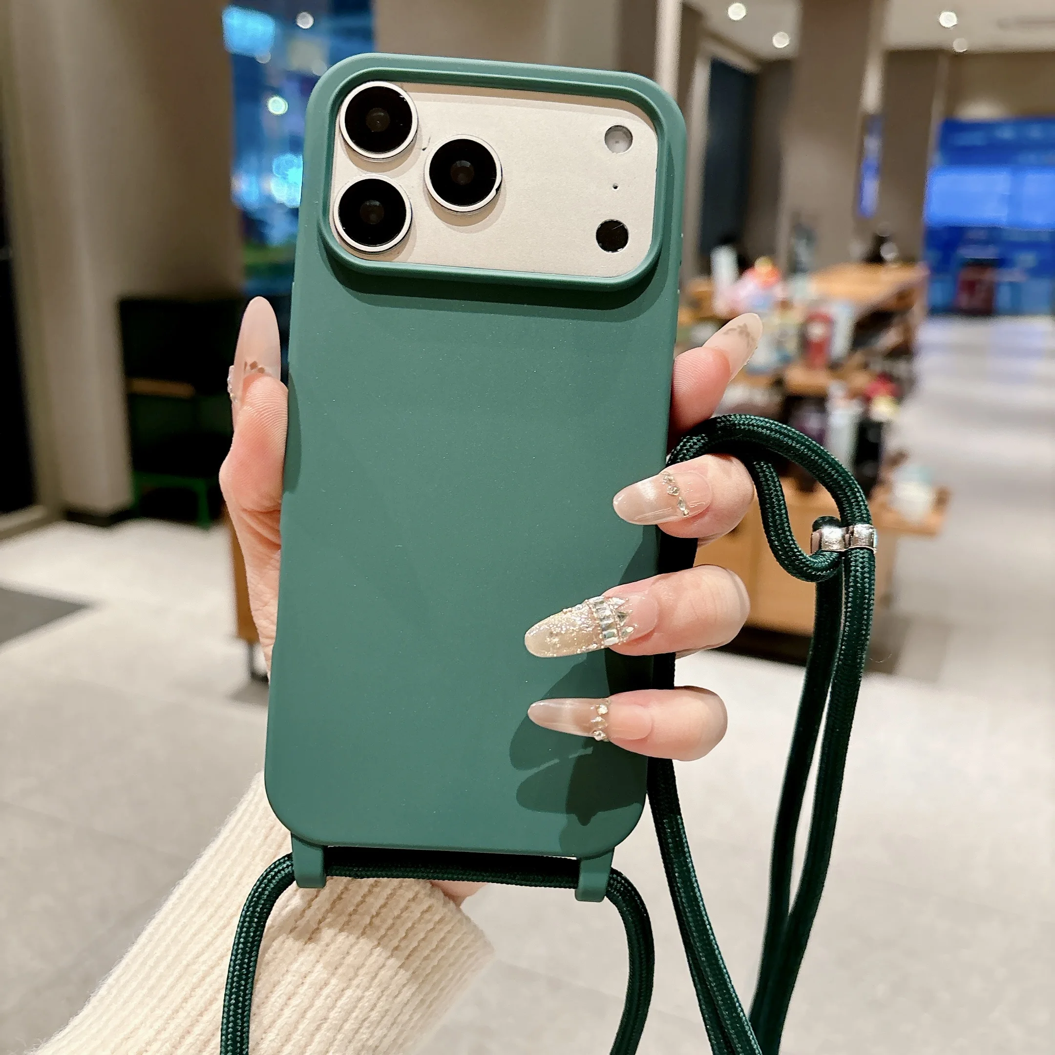 Adjustable Crossbody Shoulder Phone Case For iPhone 13 12 Mini 11 Pro XS Max X XR 8 7 6 Plus Matte Candy Color Silicone Cover view 3