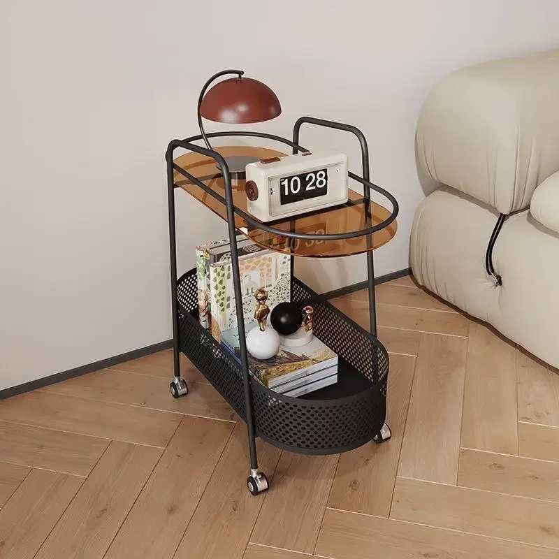 Light luxury sofa movable coffee table side cabinet creative bedside living room with wheeled side table trolley