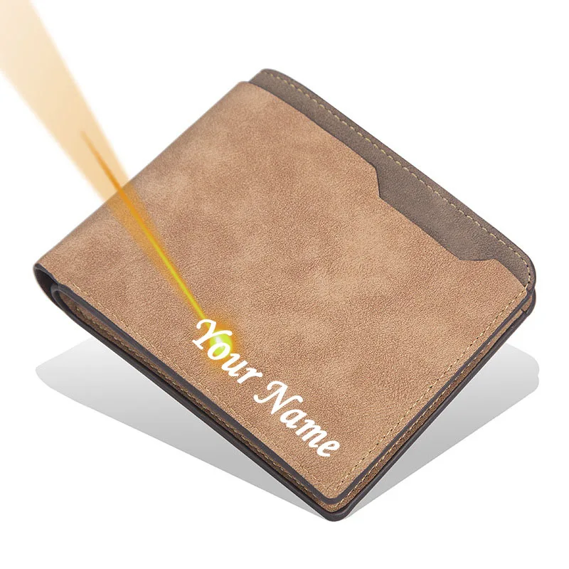 

2025 New Short Luxury Men Wallets Slim Card Holder Brand Male Wallet Name Engraved High Quality PU Leather Small Men's Purses