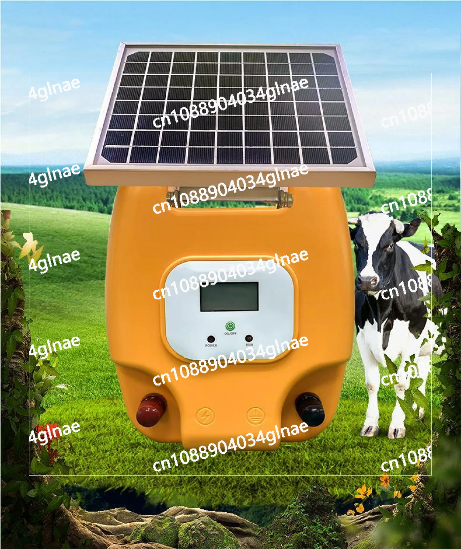 Solar Electronic Fence Charger 6.2 Miles 1.5 Joules Electric Fence Energizer with LCD Display for Livestock Poultry Horse Cattle