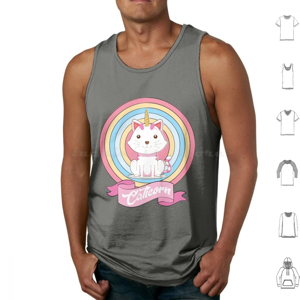 Unicorn Cat Caticorn Cartoon Manga Style Tank Tops Print Cotton Manga Style Cartoon Style Kawaii Drawing Unicorn Cat