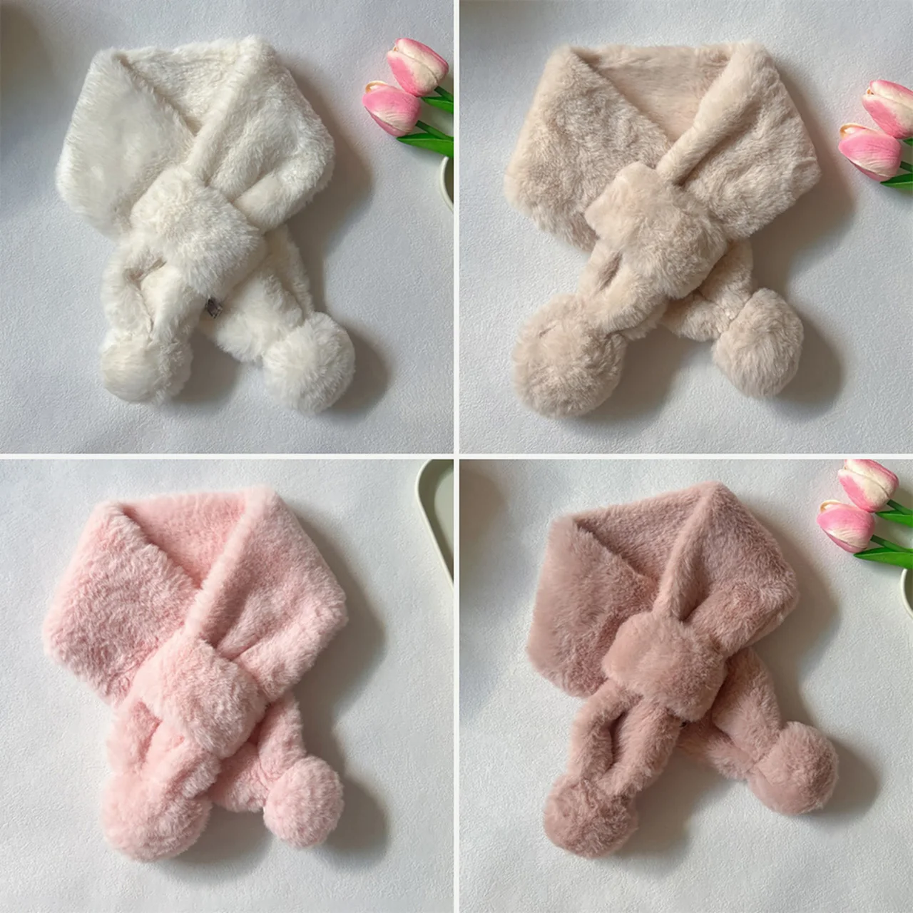 

Зимний теплый детский плюшевый шарф, пушистый меховой детский шейный платок с крестом, однотонные бархатные чехлы на шею, уличные лыжные антихолодные детские шарфы