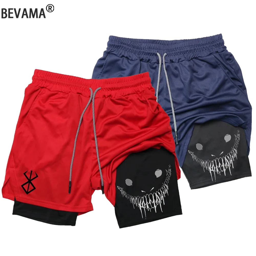 Sommer Herren Laufshorts Gym Fitness Training 2-in-1 Sportshorts Schnell trocknend Sport Workout Bodybuilding Double Deck Shorts